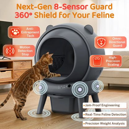 Automatic Cat Litter Box Self Cleaning, 100+15L Large Size Litter Box, 2.4G Wifi APP Control, Odor Removal, Safety Protection with Litter Mat & Liner