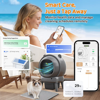 Automatic Cat Litter Box Self Cleaning, 100+15L Large Size Litter Box, 2.4G Wifi APP Control, Odor Removal, Safety Protection with Litter Mat & Liner