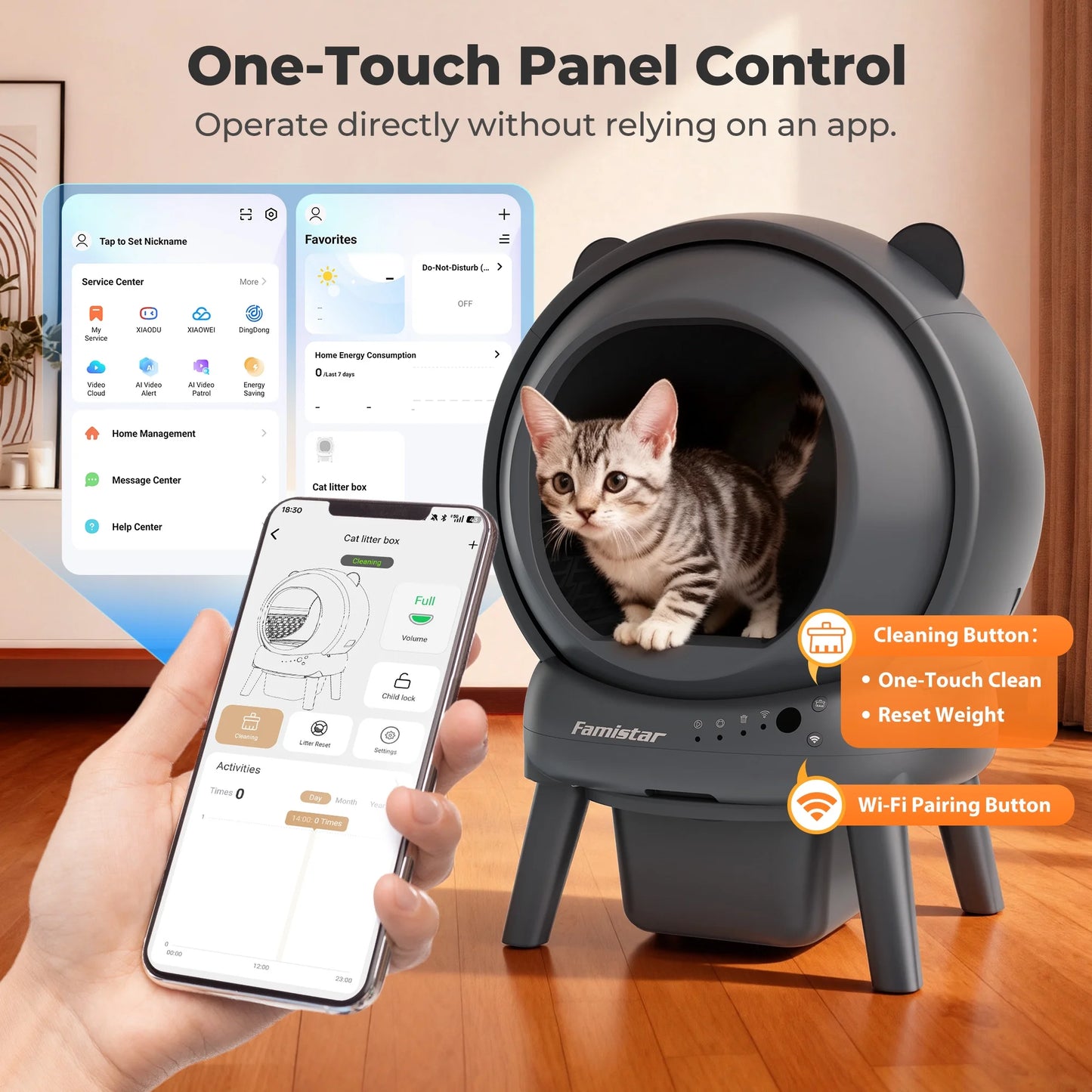 Automatic Cat Litter Box Self Cleaning, 100+15L Large Size Litter Box, 2.4G Wifi APP Control, Odor Removal, Safety Protection with Litter Mat & Liner